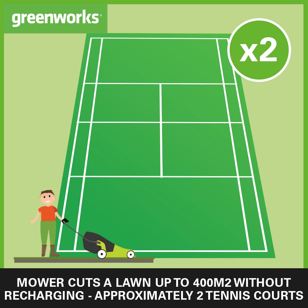 Greenworks 40V Akku-Rasenmäher G40LM35K2X, 35cm Schnittbreite, bis 400 m², 40L Fangkorb, inkl. 2x 2Ah Akkus & Ladegerät, 3 Jahre Garantie