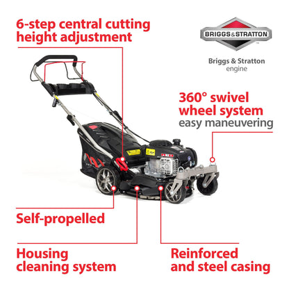 Benzin-Rasenmäher NAX 1000S mit Briggs & Stratton 450E Motor, 42cm Schnittbreite, 45l Fangkorb, Antrieb, Reinigungssystem